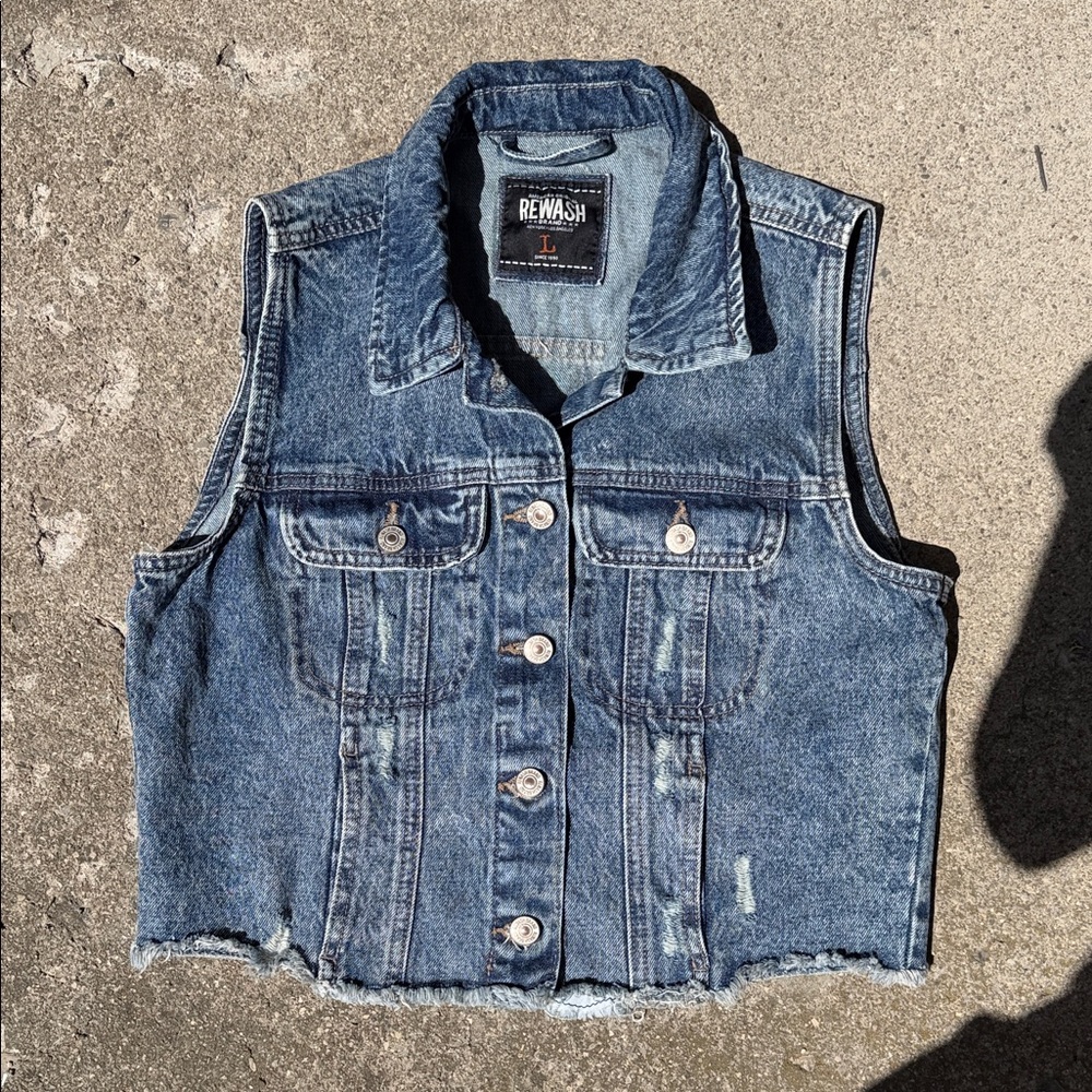 Rewash Distressed Denim Vest